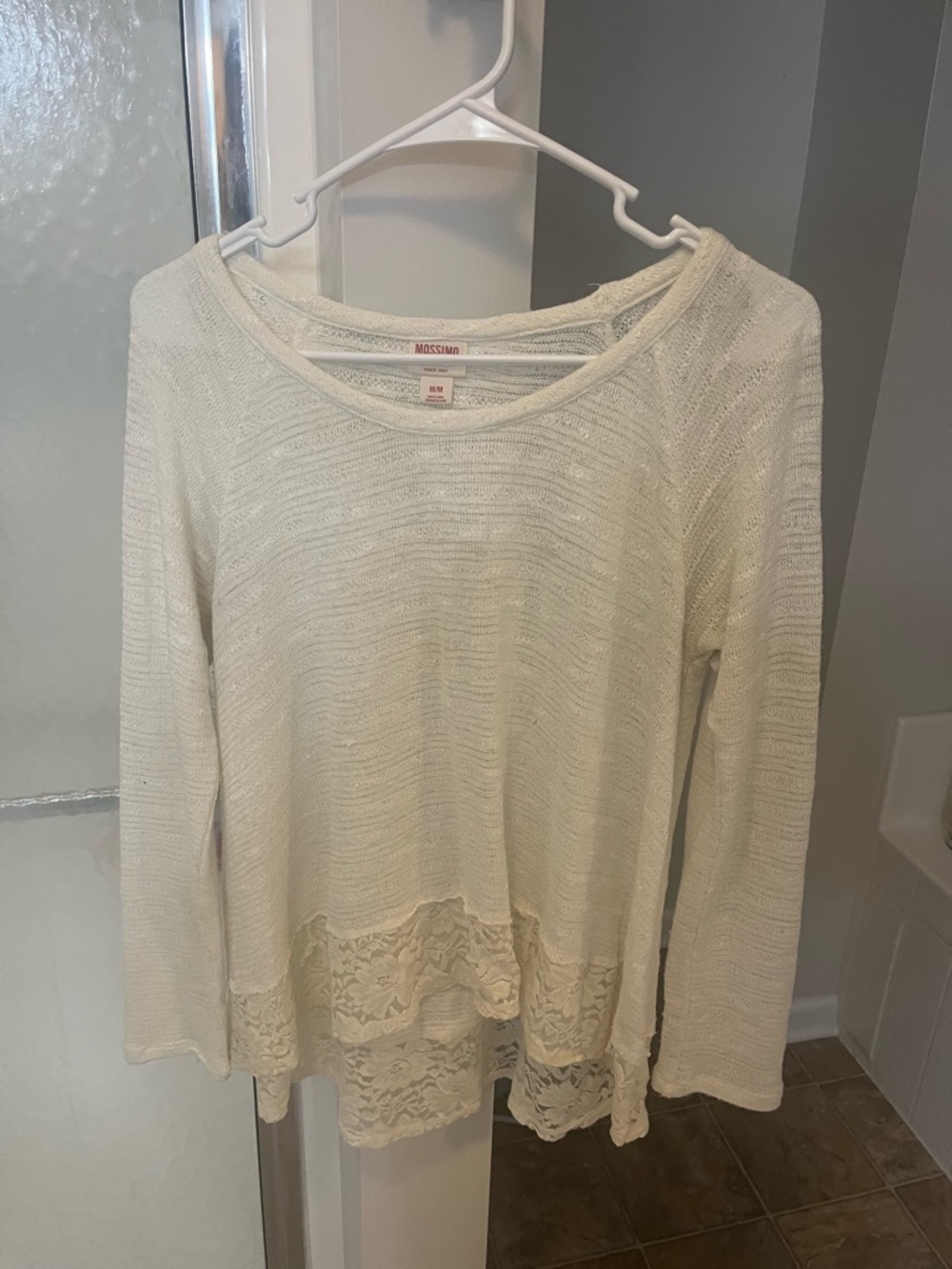 Mossimo Supply Co. Cream Lace-Hem Lightweight Knit Top